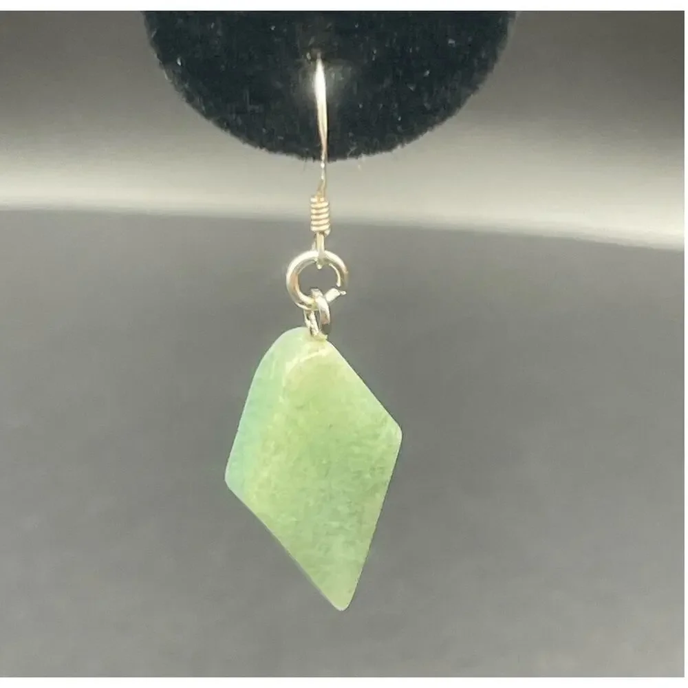Simple Green Jadeite Earrings Sterling Silver S 925 Ear Wires Geometric Modern